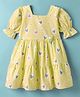 Tweetoons Knit Half Sleeves Frock With Heart Print & Floral Applique - Yellow