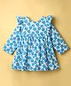 Tweetoons Knit Full Sleeves Frock With Floral Print & Frill Detailing - Blue