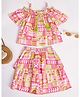 StyloBug Cotton Woven Cold Shoulder Floral Printed Top & Coordinating Layered Skirt - Multi Colour