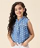 StyloBug Cotton Woven Sleeveless Floral Embroidered Lace Detailed Top - Blue