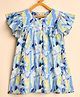 StyloBug Cotton Woven Flutter Sleeves Abstract Printed Dress - Blue