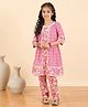 StyloBug Cotton Woven Three Fourth Sleeves Floral Printed & Lace Detailed Kurta Pant Set - Pink