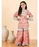 StyloBug Cotton Woven Three Fourth Bell Sleeves Floral Printed Kurta & Coordinating Sharara Set - Pink