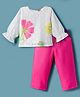 Tweetoons Woven Full Sleeves Top and Trouser Set With Floral Print - Dark Pink
