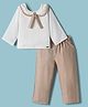 Tweetoons Woven Full Sleeves Top and Trouser Set with Stripes & Lace Detailing - Tan & White