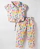 Tweetoons Woven Half Cap Sleeves Knotted Top and Palazzo Set with Floral Print - White