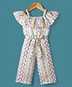 Twetoons Woven Frill Sleeves Jumpsuit with Fabric Belt & Tropical Theme Print - Cream