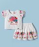 Tweetoons Woven Half Sleeves Top & Skirt Set With Elephant Print - White