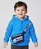 Babyhug Fleece Knit Full Sleeves Hooded Sweatshirt With Sling Bag Applique - Blue