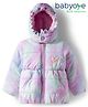Babyoye Woven Full Sleeves Padded Hooded Jacket with Butterfly Patch Detailing - Lilac