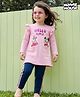 Babyhug Disney Single Jersey Knit Full Sleeves T-Shirt and Leggings with Minnie and Friends Graphics - Pink & Navy Blue