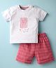 Mini Taurus 100% Cotton Half Sleeves Printed T-Shirt & Checks Shorts Set - White & Red