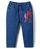 Babyhug Denim Woven Full Length Jeans With Spiderman Print - Blue