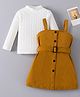 Mark & Mia Full Sleeves Textured Winter Frock with Inner Tee & Belt - Brown & White
