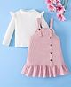 Mark & Mia Full Sleeves Textured Winter Frock with T-Shirt & Frill Detailing - Pink