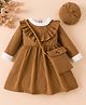 Mark & Mia Full Sleeves Winter Frock With Cap & Sling Bag with Frill Detailing - Light  Brown