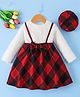 Mark & Mia Full Sleeves Frock with Cap and Checks & Bow Applique - Red & White