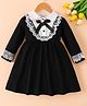 Mark & Mia Cotton Full Sleeves Collar Frock with Lace Detailing & Bow Applique - Black