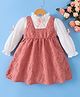 Mark & Mia Cotton Full Sleeves Winter Frock With Floral  Embossed Textured With Bow Applique - Pink & White