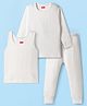 Babyhug Knit Full Sleeves Solid Colour Thermal Inner Wear Set With Vest - Off White