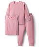 Babyhug Knit Full Sleeves Solid Color Pullover & Sleeveless Thermal Vest & Pant Set - Pink