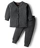 Babyhug Knit Full Sleeves Solid Front Open Thermal Set - Charcoal Grey