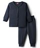 Babyhug Knit Full Sleeves Solid Color Front Open Thermal Vest & Pant Set - Navy Blue
