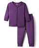 Babyhug Knit Full Sleeves Solid Color Front Open Thermal Vest & Pant Set - Purple