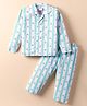 Ollypop Sinker Knit Full Sleeves Co-ords Night Suit with Anchor Print & Stripes - Aqua Blue & White
