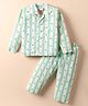 Ollypop Sinker Knit Full Sleeves Co-ords Night Suit with Anchor Print & Stripes - Sea Green & White