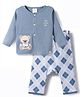 First Smile Sinker Knit Full Sleeves Night Suit With Bear Embriodery - Light Blue