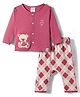 First Smile Sinker Knit Full Sleeves Night Suit With Bear Embriodery - Pink