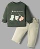 Ollypop Interlock Knit Full Sleeves T-Shirt & Trouser with Animal Patch & Embroidery - Dark Green & Light Green