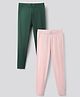 Primo Gino Cotton Knit Full Length Solid Color Leggings Pack of 2 - Green & Pink