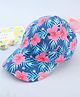 Babyhug Cotton Woven Cap With Floral Print Navy Blue - Diameter 15 cm