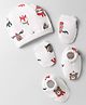Bonfino 100% Cotton Animal Printed Cap Mittens & Booties Set White - Diameter 11 cm