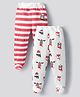 Bonfino 100% Cotton Knit Full Length Diaper Leggings With Stripes & Animal Print Pack Of 2 - Red & White
