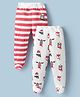 Bonfino 100% Cotton Knit Full Length Diaper Leggings With Stripes & Animal Print Pack Of 2 - Red & White