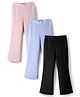 Primo Gino Cotton Elastane Knit Full Length Solid Wide Leg Leggings Pack of 3 - Light Blue Black & Pink