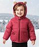 Babyoye Woven Full Sleeves Solid Coloured Padded Hooded Winter Jacket With Applique - Wine