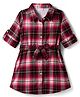 Babyhug Cotton Knit Full Sleeves Shirt Dress With Checks & Belt - Maroon