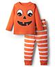 Babyhug Cotton Knit Full Sleeves Night Suit With Stripes - Orange