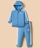 Adidas Kids Cotton Knit Full Sleeves Logo Printed Hooded T-Shirt & Joggers - Light Blue
