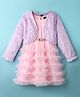 Hola Bonita Knit Full Sleeves Sequin Party Dress with Fur Shrug Glitter Mesh & Belt - Pink & Lavender