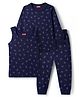 Babyhug Knit Full Length Thermal Inner Wear Set with Vest & Floral Print - Navy Blue