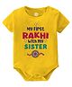 Baby Buzz 100% Cotton Knit Raksha Bandhan Theme Half Sleeves My First Rakhi With My Sister Text Printed Onesie - Yellow
