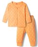 Babyhug Knit Full Sleeves Thermal Inner Wear Set With Heart Print - Orange