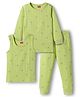 Babyhug Knit Full Sleeves Pullover & Sleeveless Thermal Vest & Pant Set with Origami Plane Print - Green