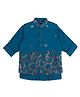 Charchit Cotton Blend Woven Abstract Embroidered Nehru Jacket & Full Sleeves Shirt - Teal Blue