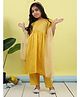 Kinder Kids Cotton Jaquard Woven Half Sleeves Ethnic Motif Foil Printed Kurti & Pant With Dupatta Set - Yellow